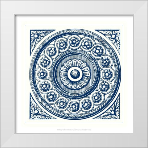 Indigo Medallion V White Modern Wood Framed Art Print by Vision Studio