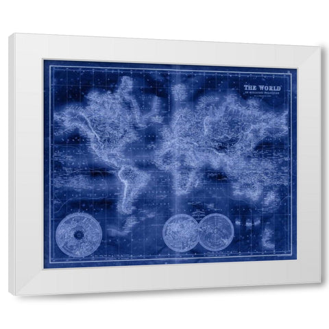 Indigo World Map White Modern Wood Framed Art Print by Unknown