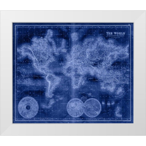 Indigo World Map White Modern Wood Framed Art Print by Unknown