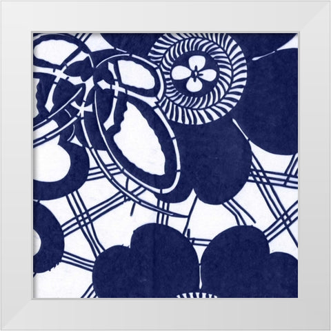 Indigo Floral Katagami III White Modern Wood Framed Art Print by Vision Studio