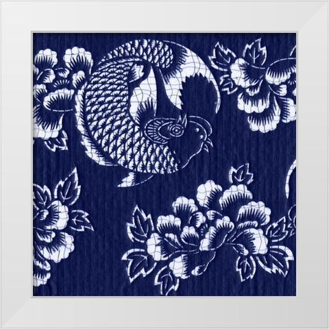 Indigo Carp Katagami II White Modern Wood Framed Art Print by Vision Studio