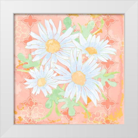 Daisy Patch Coral I White Modern Wood Framed Art Print by Mark, Leslie