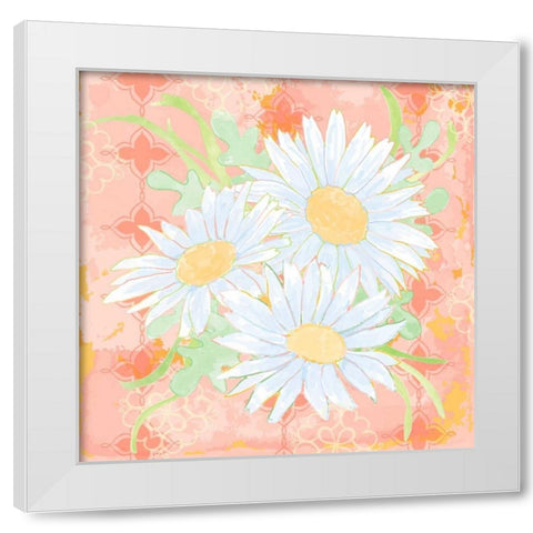 Daisy Patch Coral II White Modern Wood Framed Art Print by Mark, Leslie