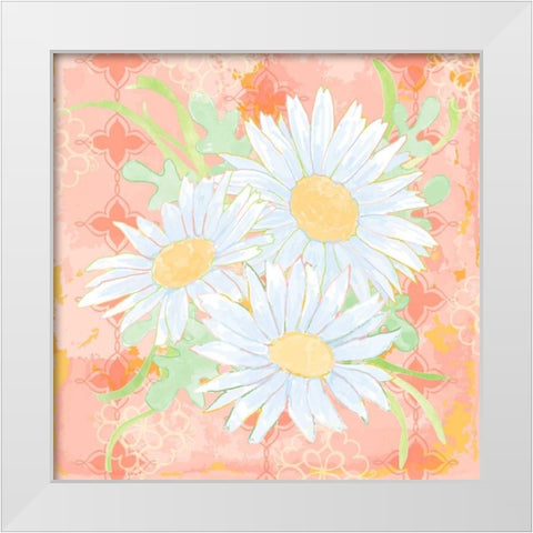 Daisy Patch Coral II White Modern Wood Framed Art Print by Mark, Leslie