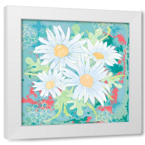 Daisy Patch Teal I White Modern Wood Framed Art Print by Mark, Leslie