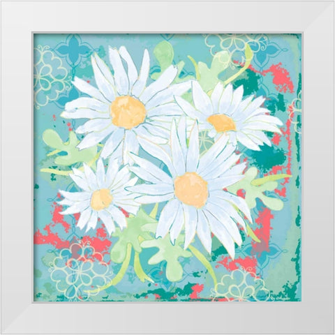 Daisy Patch Teal I White Modern Wood Framed Art Print by Mark, Leslie
