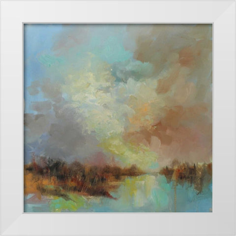 Jewelled Riverbank White Modern Wood Framed Art Print by Doyle, Anne Farrall