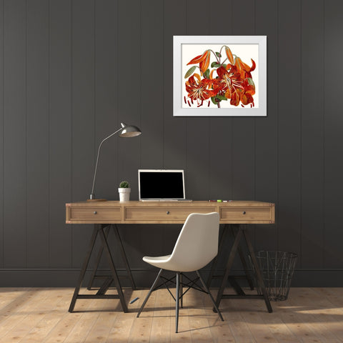 Striking Coral Botanicals II White Modern Wood Framed Art Print by Curtis