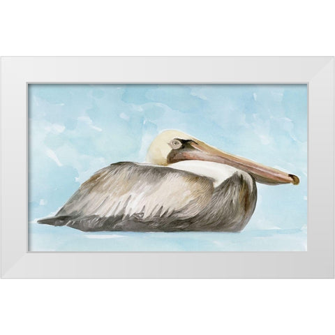 Soft Brown Pelican I White Modern Wood Framed Art Print by Stellar Design Studio