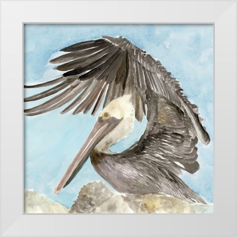 Soft Brown Pelican II White Modern Wood Framed Art Print by Stellar Design Studio