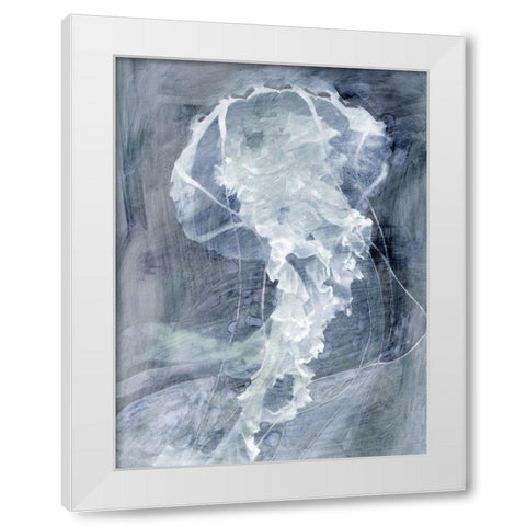 Indigo Jellyfish I White Modern Wood Framed Art Print by Stellar Design Studio
