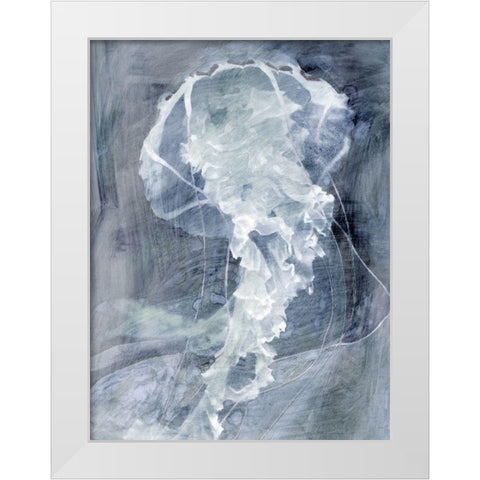 Indigo Jellyfish I White Modern Wood Framed Art Print by Stellar Design Studio