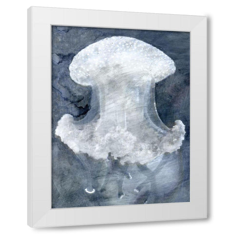 Indigo Jellyfish II White Modern Wood Framed Art Print by Stellar Design Studio