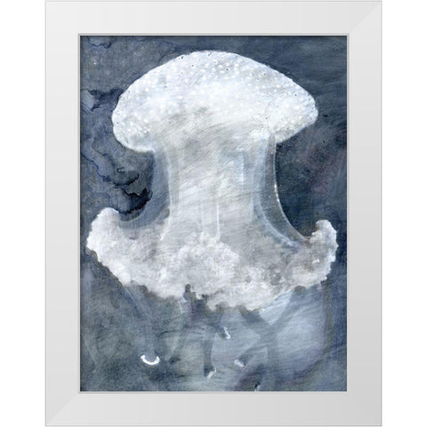 Indigo Jellyfish II White Modern Wood Framed Art Print by Stellar Design Studio