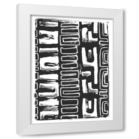African Textile Woodcut I White Modern Wood Framed Art Print by Stellar Design Studio