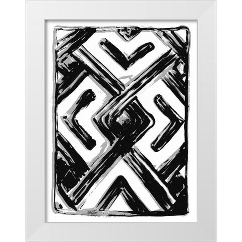 African Textile Woodcut IV White Modern Wood Framed Art Print by Stellar Design Studio