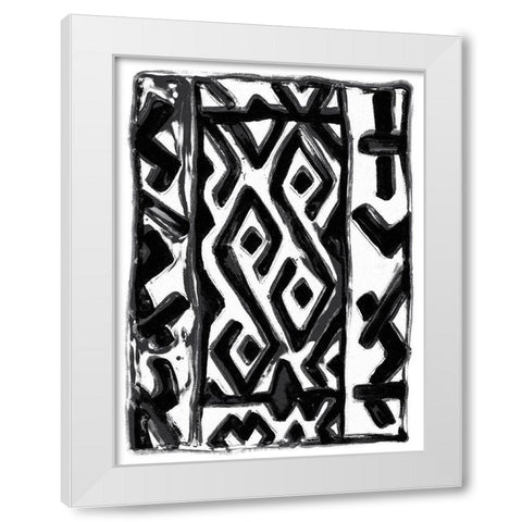 African Textile Woodcut V White Modern Wood Framed Art Print by Stellar Design Studio