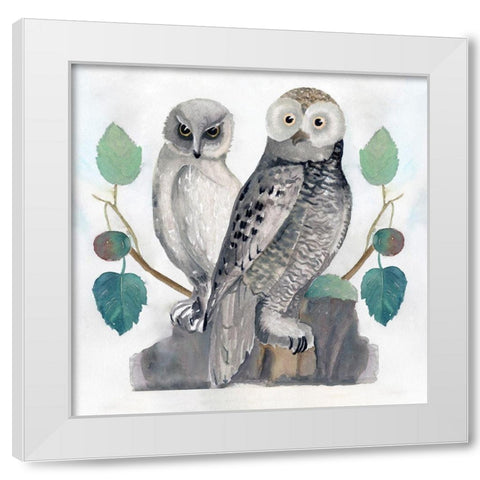 Traditional Owls I White Modern Wood Framed Art Print by Stellar Design Studio