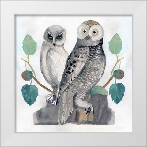 Traditional Owls I White Modern Wood Framed Art Print by Stellar Design Studio