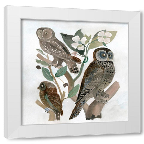 Traditional Owls II White Modern Wood Framed Art Print by Stellar Design Studio