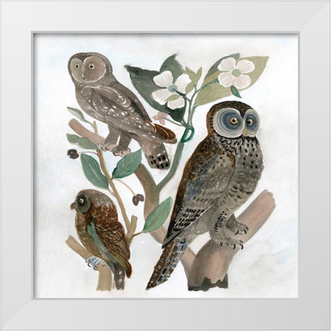 Traditional Owls II White Modern Wood Framed Art Print by Stellar Design Studio