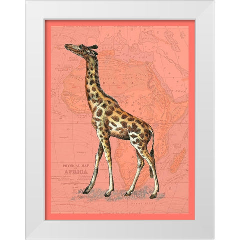 African Animals on Coral II White Modern Wood Framed Art Print by Studio W