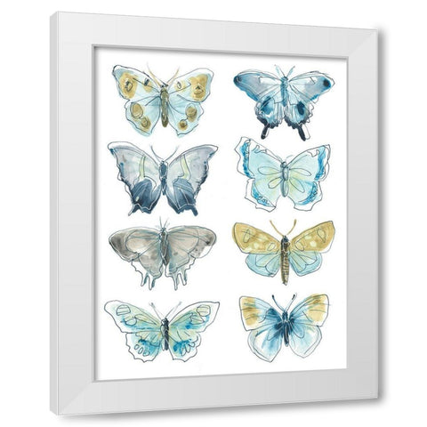 Butterfly Blues I White Modern Wood Framed Art Print by Vess, June Erica