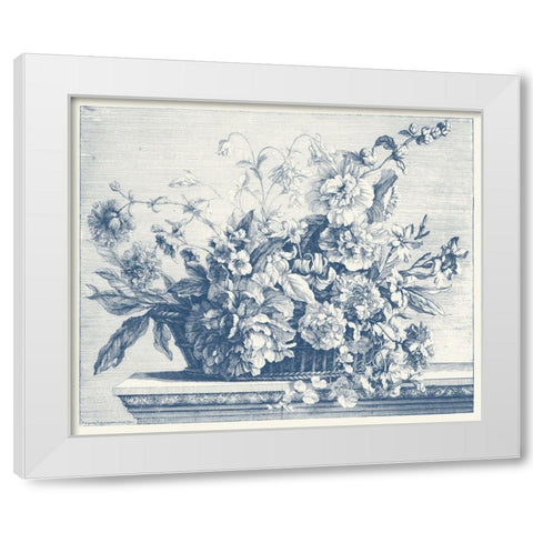 Navy Basket of Flowers II White Modern Wood Framed Art Print by Baptiste, Glovanni