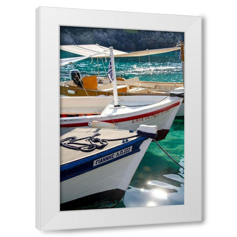 Workboats of Corfu, Greece I White Modern Wood Framed Art Print by DeNardo, Laura