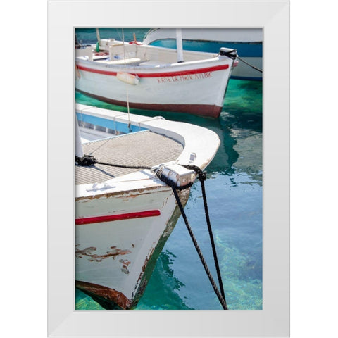 Workboats of Corfu, Greece III White Modern Wood Framed Art Print by DeNardo, Laura
