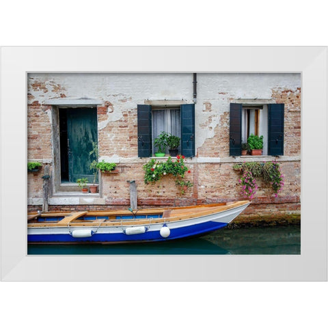 Workboat Resting White Modern Wood Framed Art Print by DeNardo, Laura