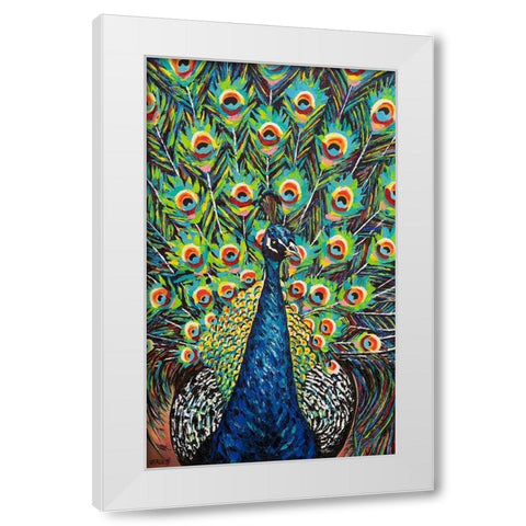 Lavish Peacock II White Modern Wood Framed Art Print by Vitaletti, Carolee