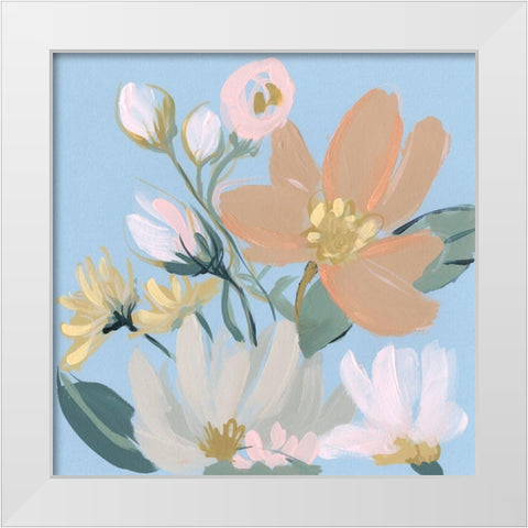 Bouquet on Blue I White Modern Wood Framed Art Print by Goldberger, Jennifer