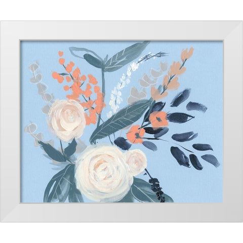 Eucalyptus Bouquet on Blue II White Modern Wood Framed Art Print by Goldberger, Jennifer