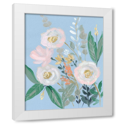 Spring Bouquet on Blue I White Modern Wood Framed Art Print by Goldberger, Jennifer