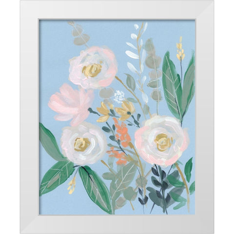 Spring Bouquet on Blue I White Modern Wood Framed Art Print by Goldberger, Jennifer