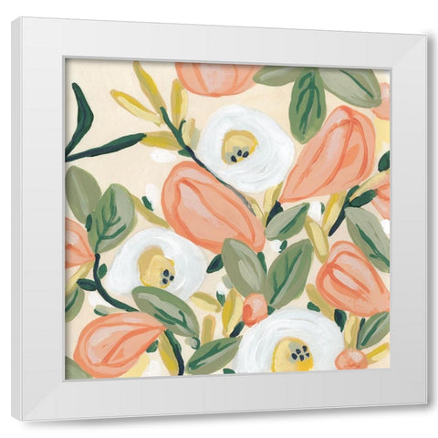 Gleeful Garden I White Modern Wood Framed Art Print by Vess, June Erica