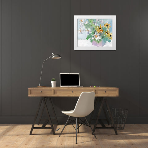 Daisies and Black Eyed Susans I White Modern Wood Framed Art Print by Dixon, Samuel