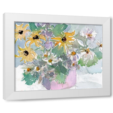 Daisies and Black Eyed Susans II White Modern Wood Framed Art Print by Dixon, Samuel