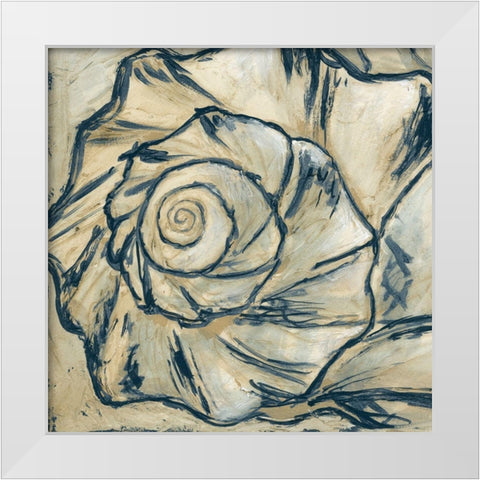 Navy Seashell Spiral I White Modern Wood Framed Art Print by Meagher, Megan