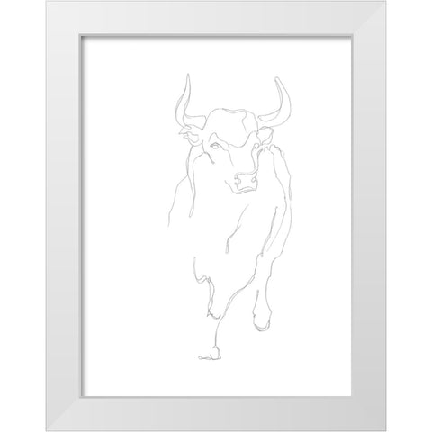 Bull Contour I White Modern Wood Framed Art Print by Harper, Ethan