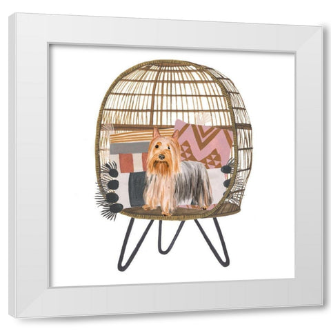 Pom Pom Pup I White Modern Wood Framed Art Print by Wang, Melissa