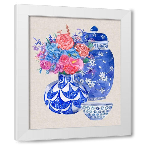 Delft Blue Vases I White Modern Wood Framed Art Print by Wang, Melissa