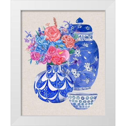 Delft Blue Vases I White Modern Wood Framed Art Print by Wang, Melissa