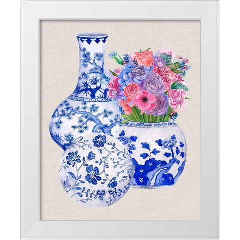 Delft Blue Vases II White Modern Wood Framed Art Print by Wang, Melissa