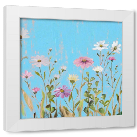Wild Flowers on Cerulean I White Modern Wood Framed Art Print by Iafrate, Sandra