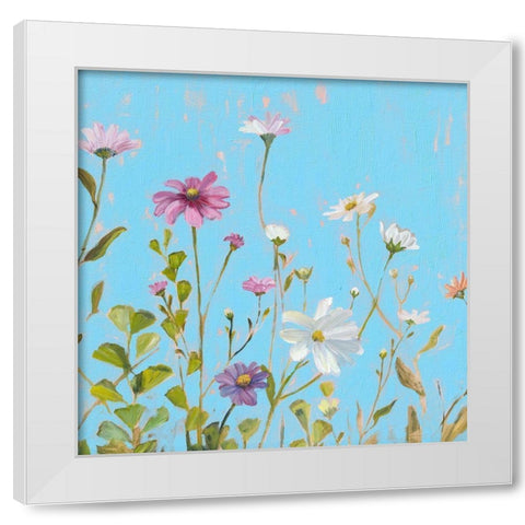Wild Flowers on Cerulean II White Modern Wood Framed Art Print by Iafrate, Sandra