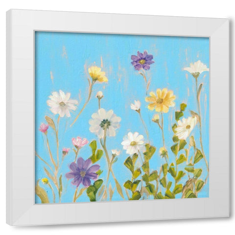 Wild Flowers on Cerulean III White Modern Wood Framed Art Print by Iafrate, Sandra