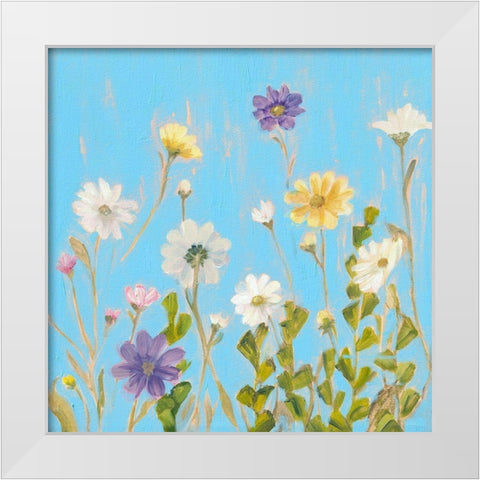 Wild Flowers on Cerulean III White Modern Wood Framed Art Print by Iafrate, Sandra
