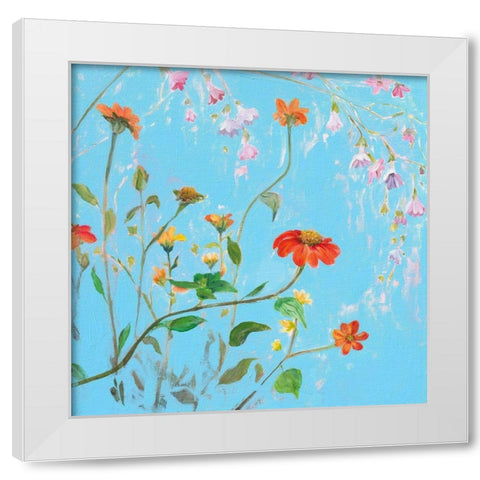 Wild Flowers on Cerulean IV White Modern Wood Framed Art Print by Iafrate, Sandra